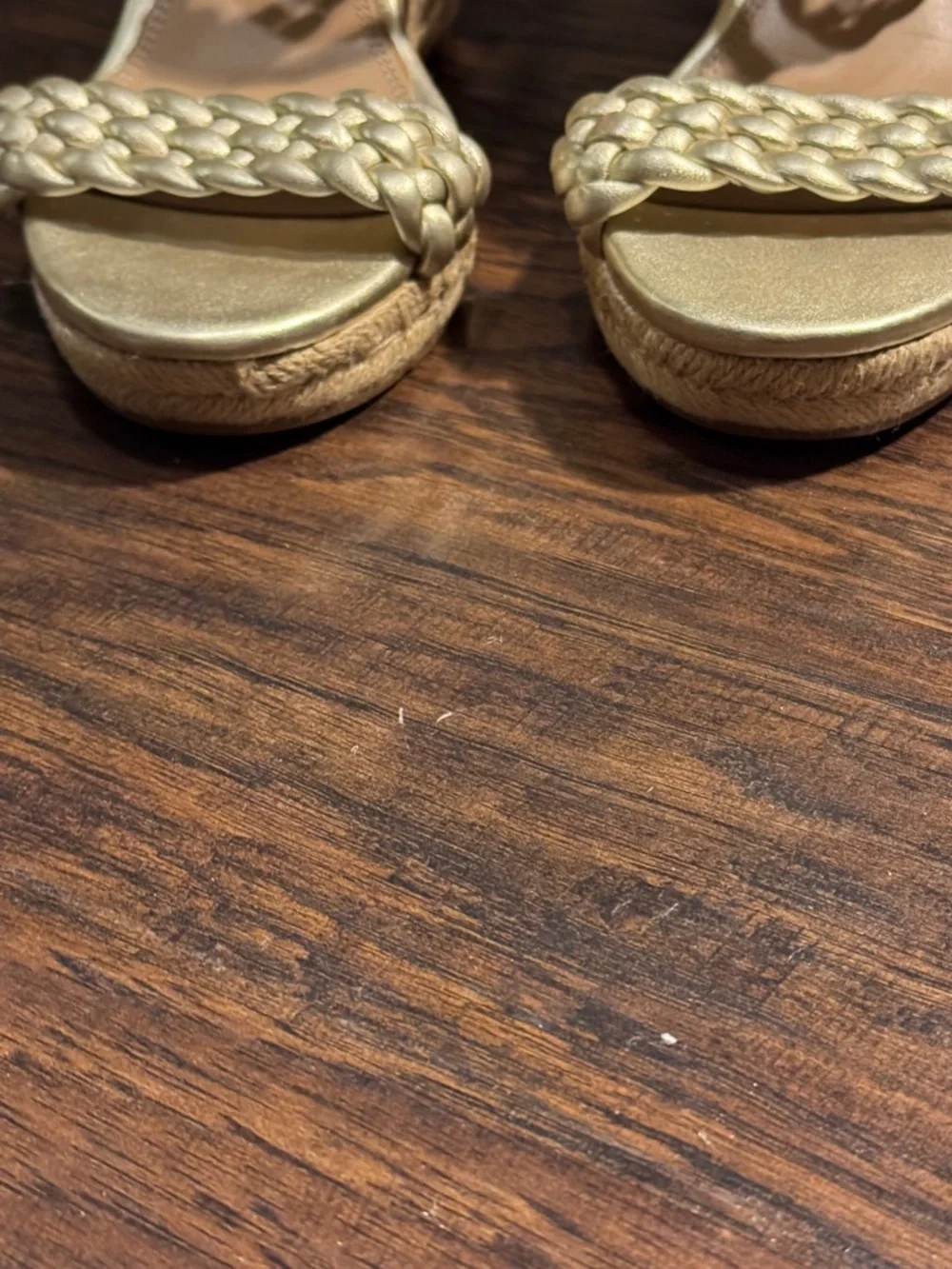Tory Burch Metallic Gold Braided Espadrille Wedge Sandals, Sz 8.5, Like New